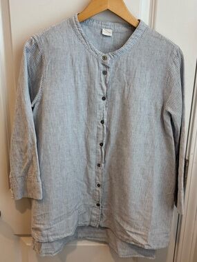 POETRY Stripe Tunic Hemp Organic Cotton Top Blue US 6 Women’s Blouse